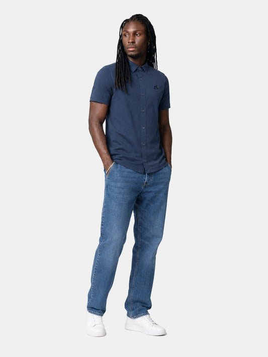Tone-on-Tone Interlock Polo Shirt Navy