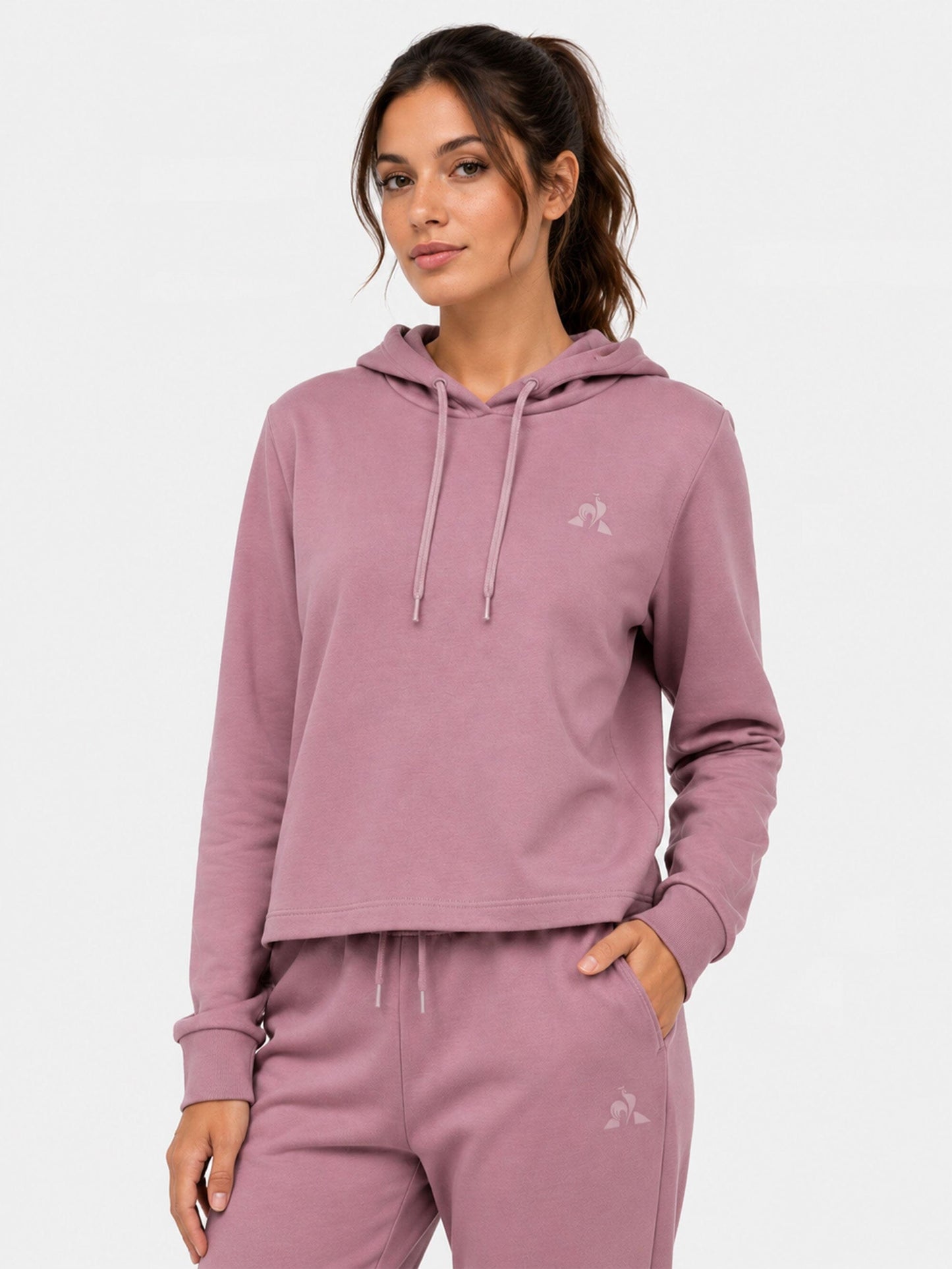 Tone-on-Tone Crop Hoodie Mauve